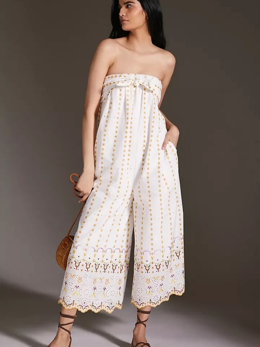 Anthropologie Strapless Eyelet Jumpsuit Size 2